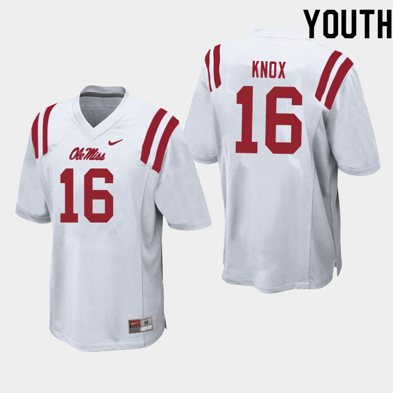 Youth #16 Luke Knox Ole Miss Rebels College Football Jerseys Sale-White